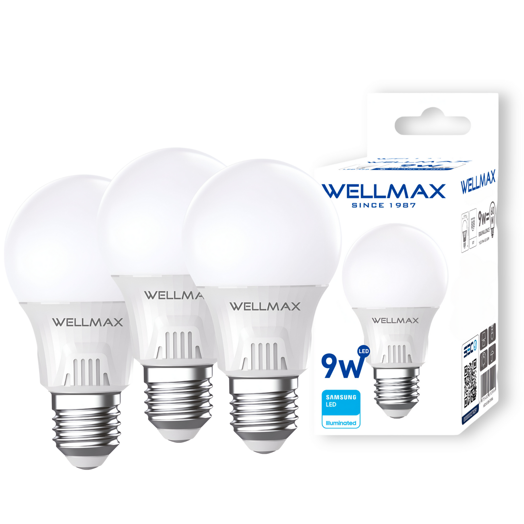 Pack de 3 Ampolletas Wellmax E-27 9W Luz Fria Led Samsung