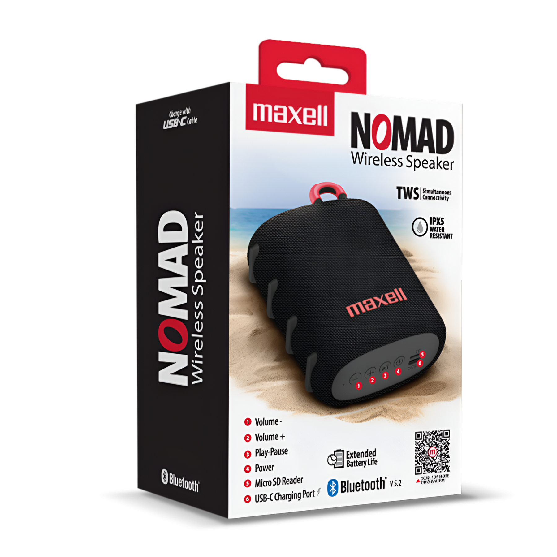 Parlante Portatil Maxell Water Resistant IPX5 Nomad Black 5W