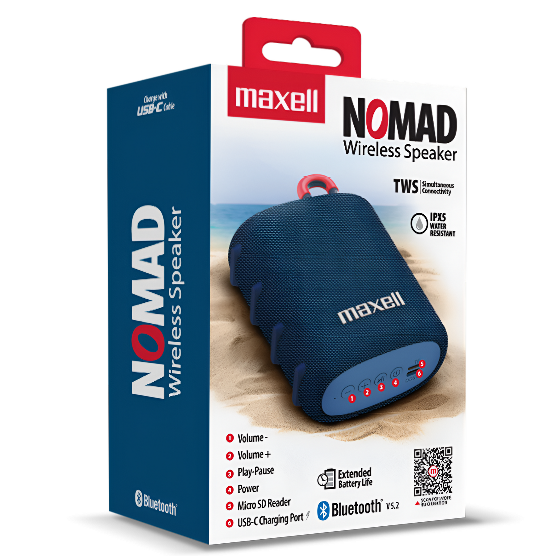 Parlante Portatil Maxell Water Resistant IPX5 Nomad Navy 5W