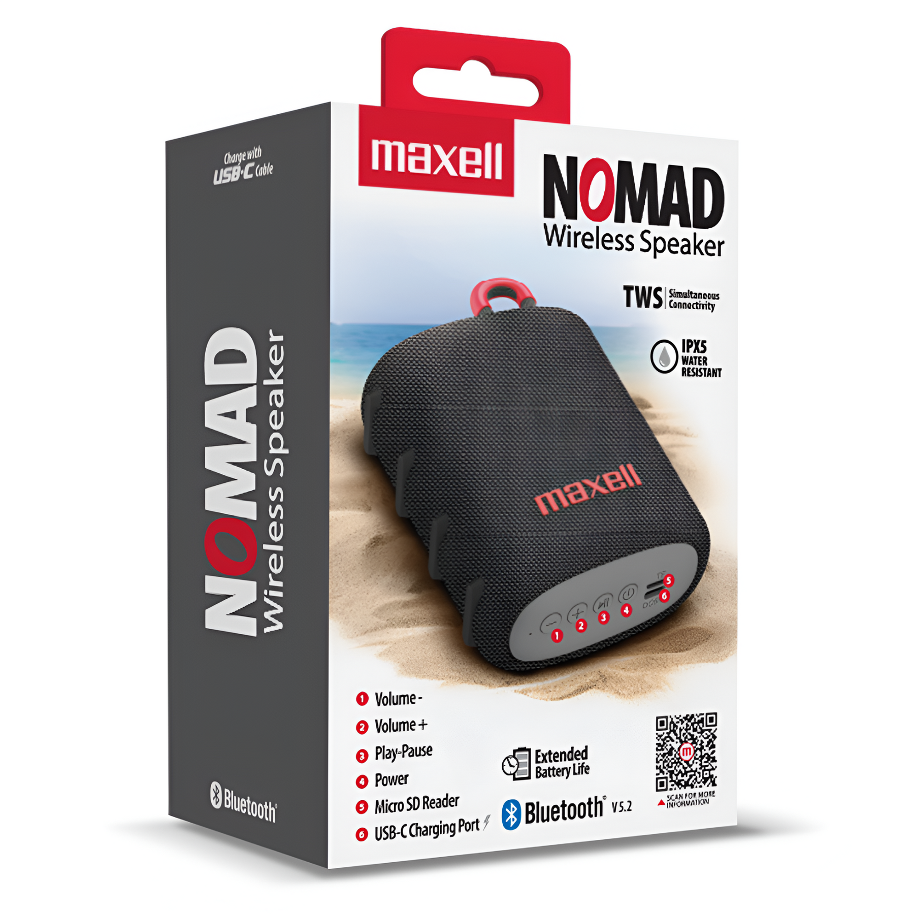 Parlante Portatil Maxell Water Resistant IPX5 Nomad Gris 5W