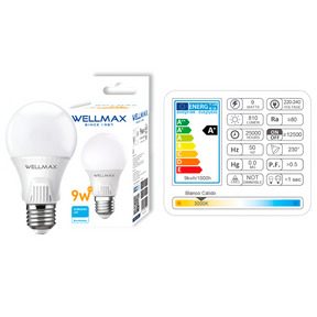 Pack de 3 Ampolletas Wellmax E-27 9W Luz Calida Led Samsung