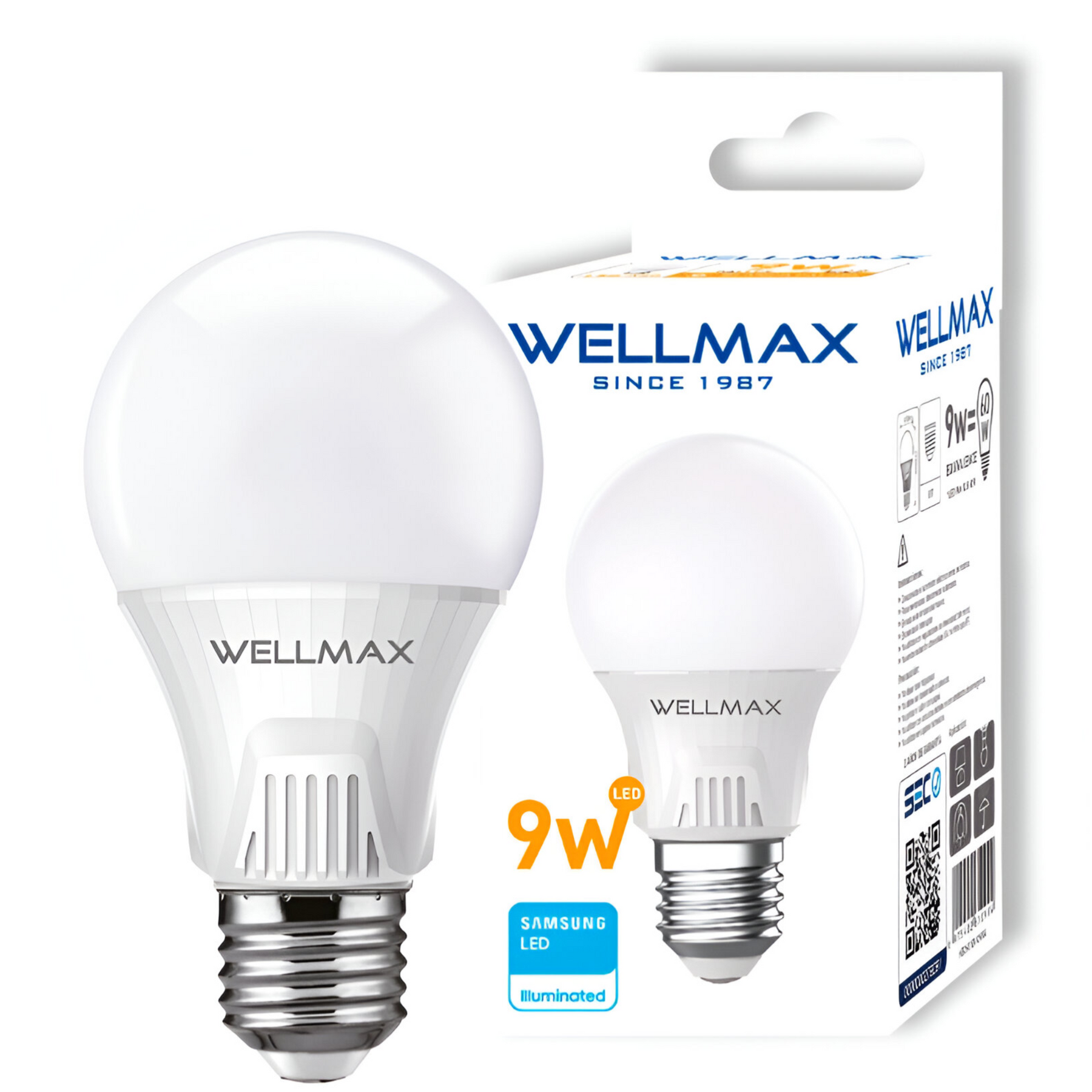 Pack de 3 Ampolletas Wellmax E-27 9W Luz Calida Led Samsung