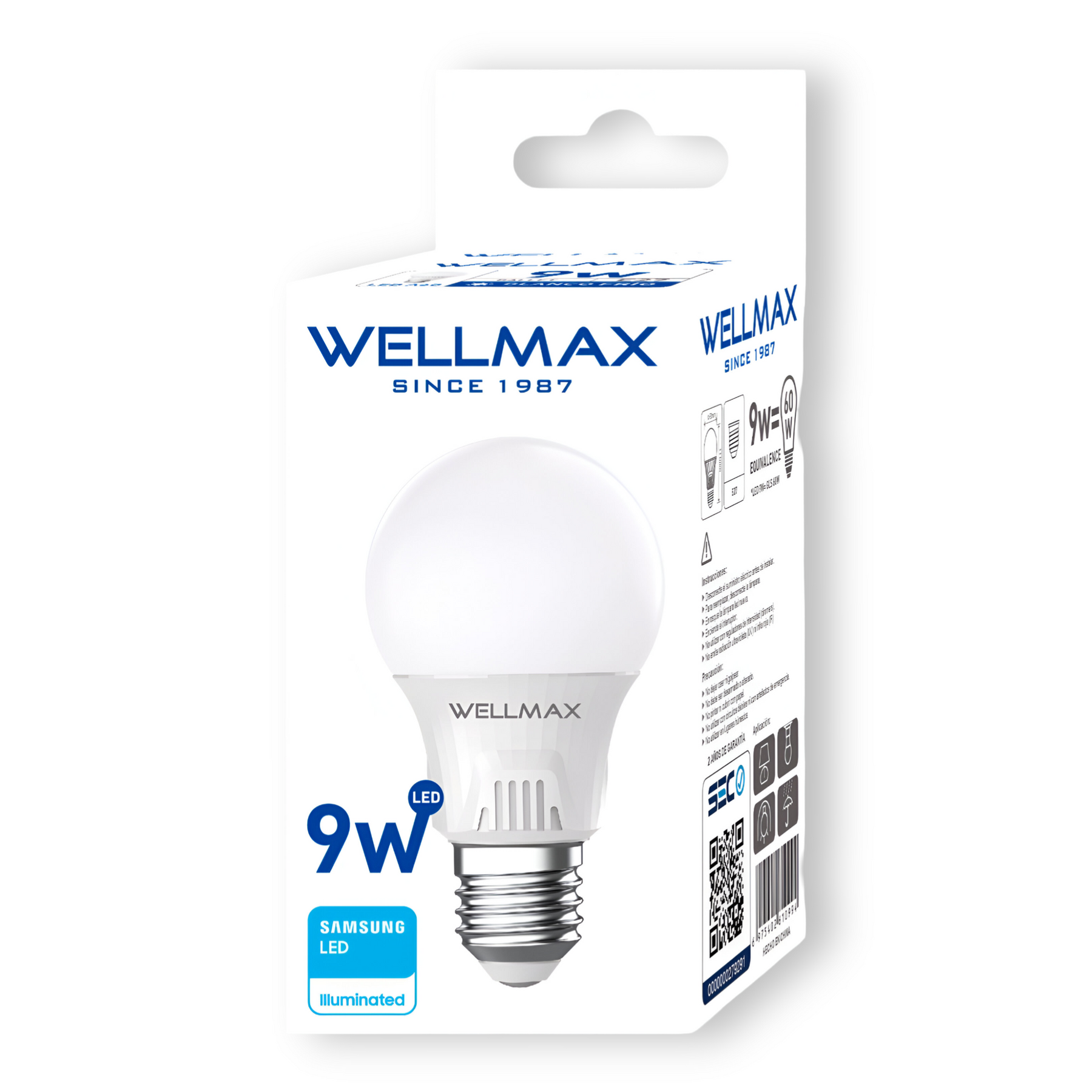 Pack de 3 Ampolletas Wellmax E-27 9W Luz Fria Led Samsung