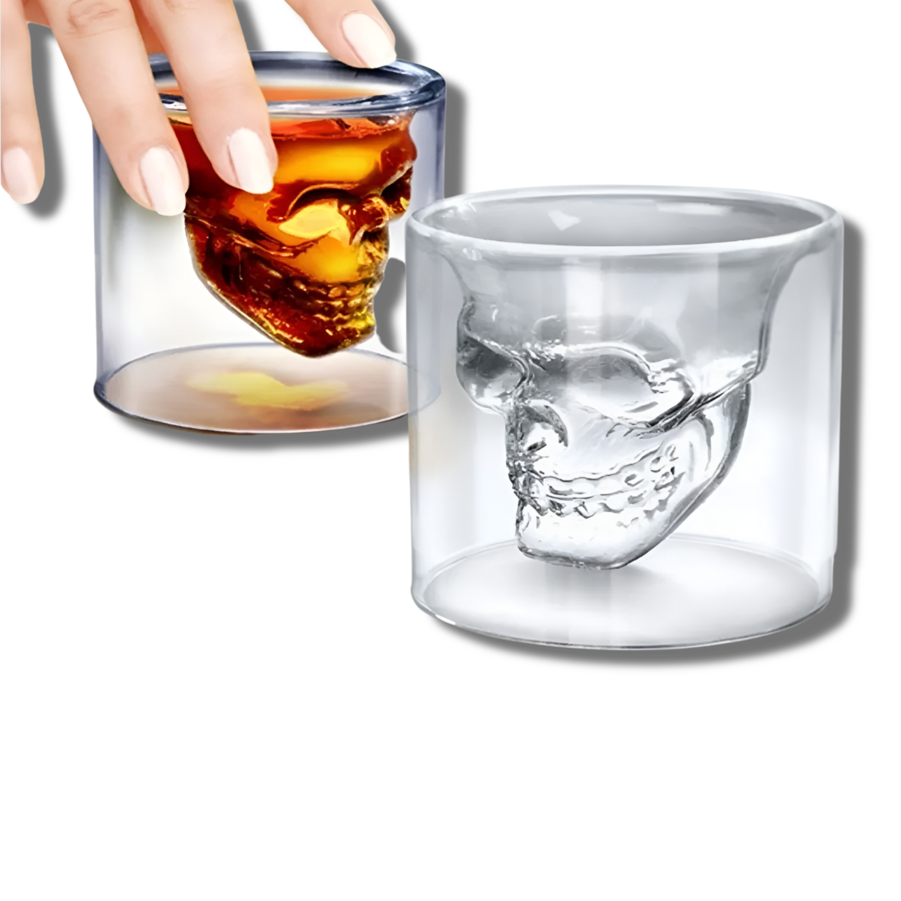 Pack de 4 Vasos para Whiskey Calavera Maya 150ML Doble Fondo