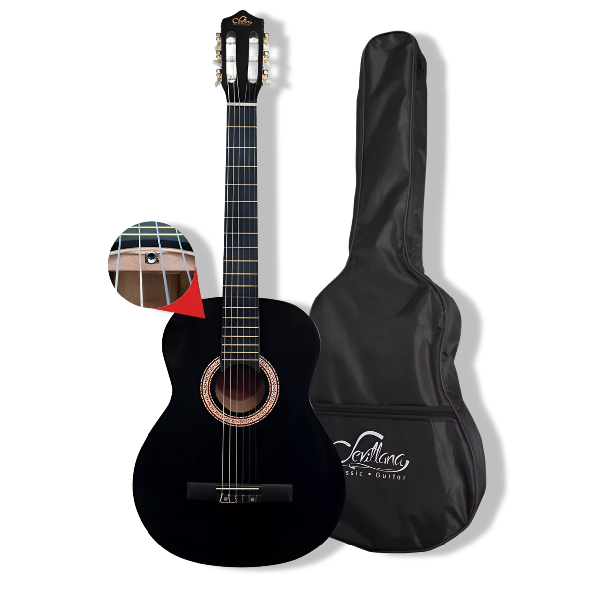 Guitarra Clásica Sevillana 39” Negro con Alma + Funda 8448