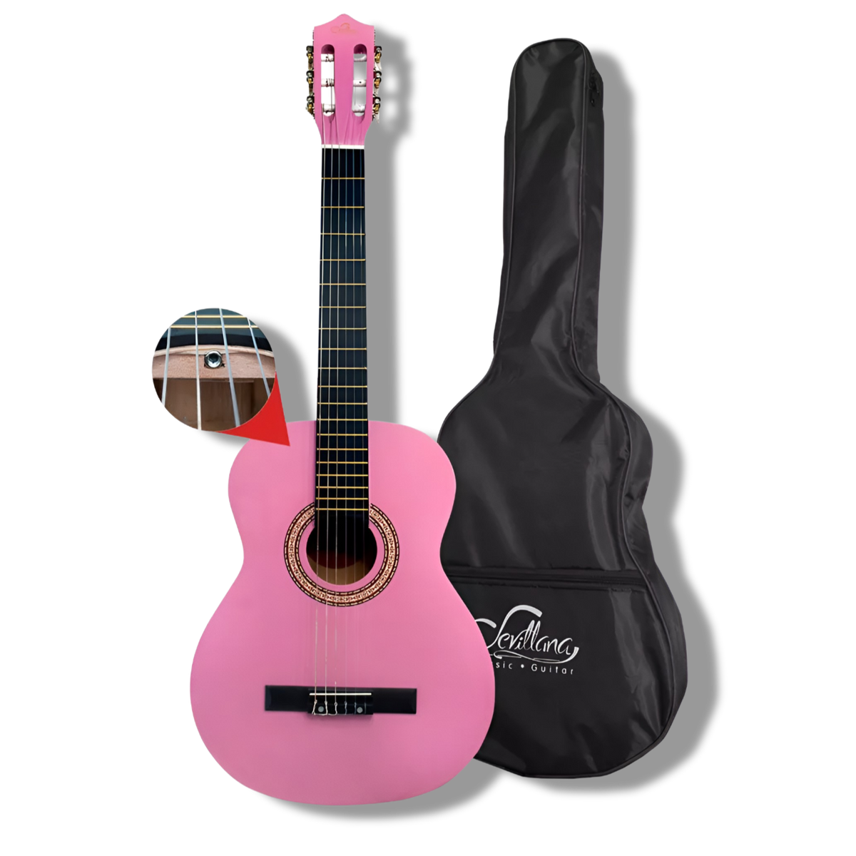 Guitarra Clásica Sevillana Rosada 30” Con Alma + Funda 8457