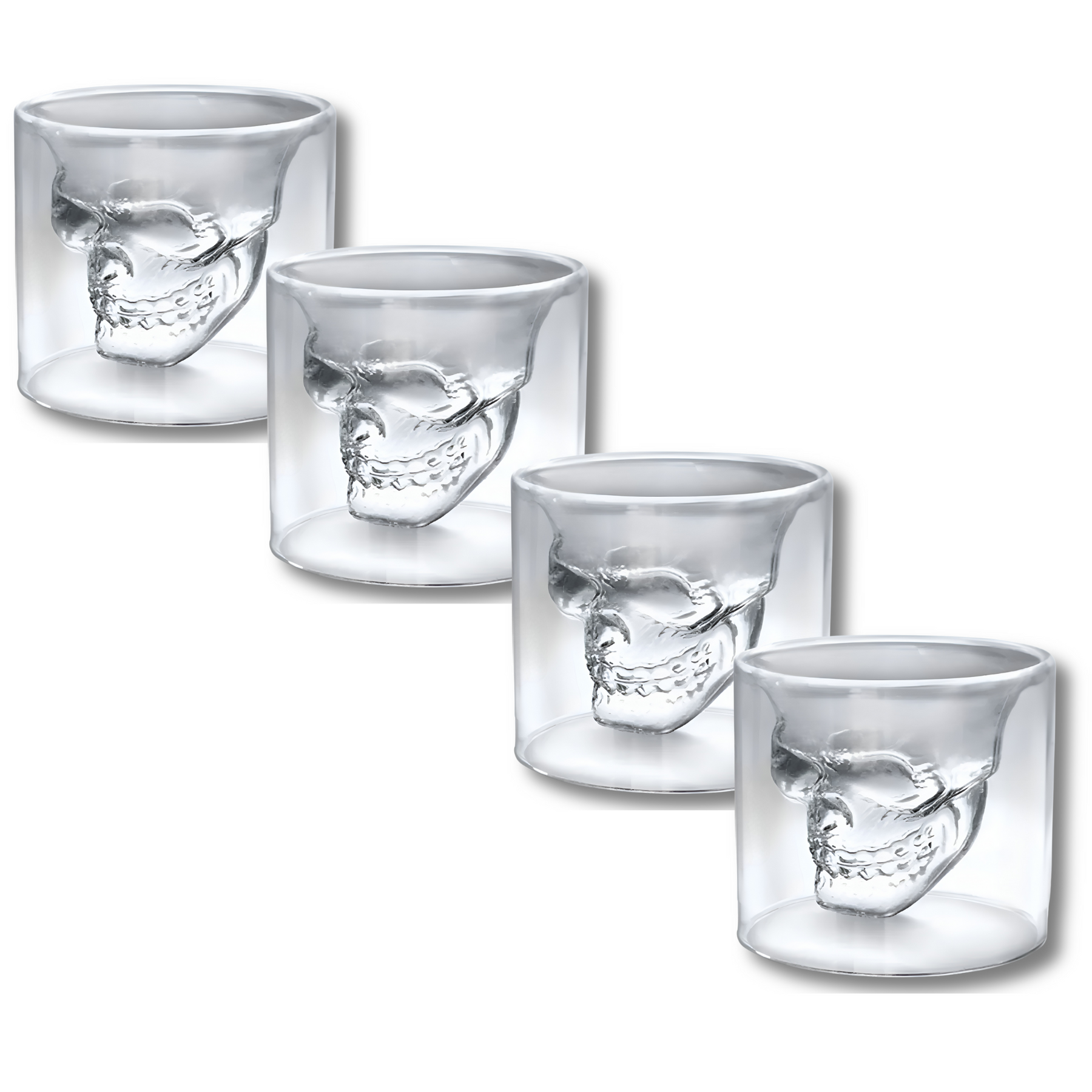 Pack de 4 Vasos para Whiskey Calavera Maya 150ML Doble Fondo