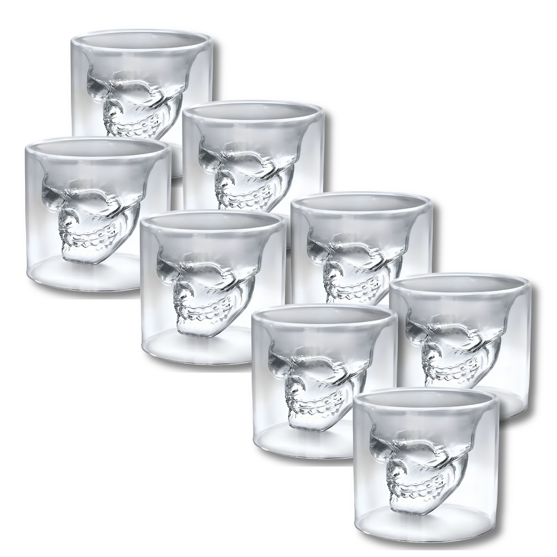 Pack de 8 Vasos para Whiskey Calavera Maya 75ML Doble Fondo